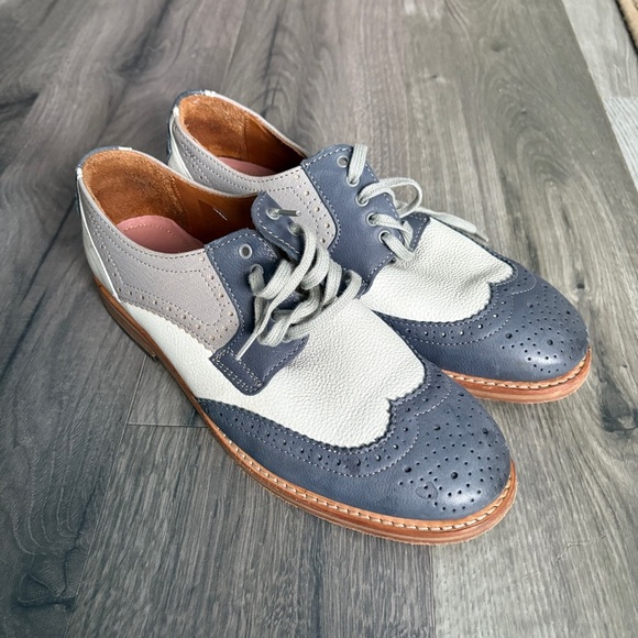 Cole Haan Leather Wingtip Oxford Derby Shoes Two-tone Gray White Brogue - Picture 2 of 6